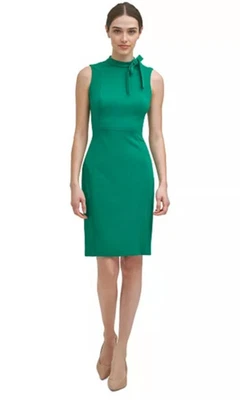 Calvin Klein Womens Sz 2P Bow-Neck Sleeveless Sheath Dress Kelly Green Casual - Image 1 of 4
