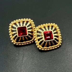 Swarovski Swan Square Red Crystal Gold Tone Rope Design Pierced Earrings - Picture 1 of 10