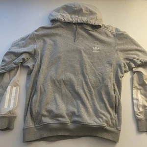 adidas Mens Fleece Pullover Hoodie Hooded Sweatshirt Pocket Gray Large L - Picture 1 of 5
