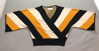 New York & Company Sweater Womens L Striped Retro Feminine Occasion Black Yellow - Image 1 of 4