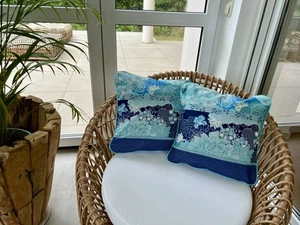 Funda de cojín BASSETTI 40x40 Madama Butterfly B1 azul CORDEL funda de cojín nueva - Imagen 1 de 1