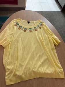 Suéter Talbots Mujer Manga Corta 2X Amarillo Claro Cuentas Piña Algodón Rayón - Imagen 1 de 3