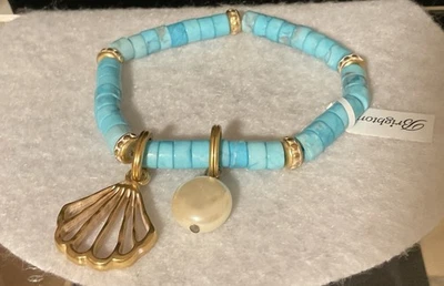 PULSERA ELÁSTICA FABULOSA NUEVA CON ETIQUETAS BRIGHTON TURQUESA CALYPSO HEISHI CONCHA DE CUENTAS PRECIO DE VENTA SUGERIDO POR EL FABRICANTE $88 Foto 1 de 4