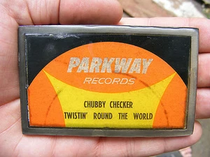 Vtg CHUBBY CHECKER Belt Buckle 1962 Twist Album ART Studio ROCK Music RARE VG+ - Picture 1 of 4