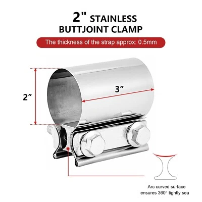 2inch Butt Joint Band Clamps,Exhaust Muffler Clamp Exhaust Pipe Clamps Sleeve - Image 1 of 4