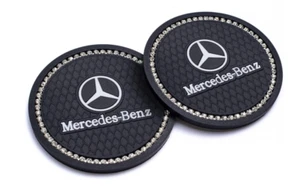 Sottobicchieri portabicchieri antiscivolo logo bianco e nero con strass per Mercedes NUOVO - Foto 1 di 1