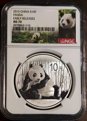 S10Y Silver Chinese Panda 2015 MS 70 lanzamiento anticipado NGC # 3978862-116 + bonificación Foto 1 de 2