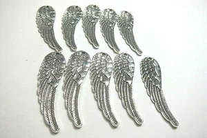 Lot of 10 Pewter Angel Wings Focal Pendants 52x11mm Leadfree Silvertone USA - Picture 1 of 4