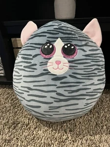 Ty Kiki Plush Cat With Pink Ears Tabby Striped Grey Plush - Picture 1 of 3