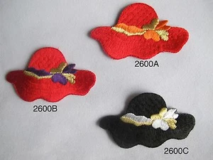 #2600 Red,Black Lady Sun Hat Embroidery Iron On Applique Patch - Bild 1 von 4