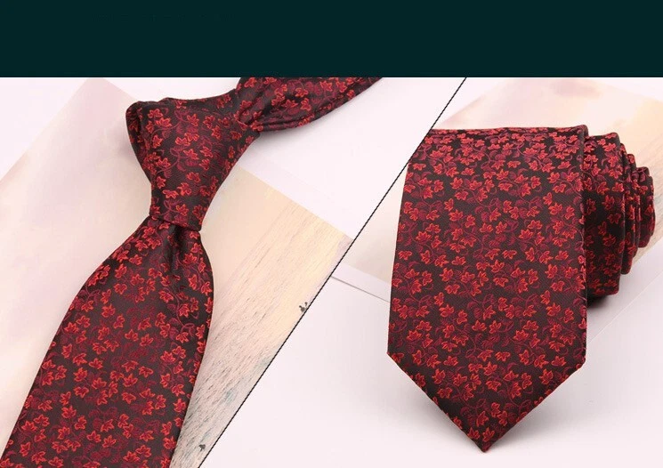 Nueva corbata clásica floral roja tejida jacquard 100 % seda para hombre Foto 1 de 1
