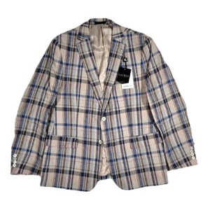Lauren Ralph Lauren Linen Sport Coats Mens 40R 40 UltraFlex Tan Blue Plaid $295 - Picture 1 of 5