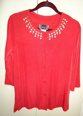 Chaqueta naranja adornada con botones delanteros marca Slinky para mujer talla pequeña Foto 1 de 4