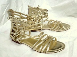 Ivanka Trump gold Santo gladiator sandals, women's size 7M, low heels, zip-up - Picture 1 of 5