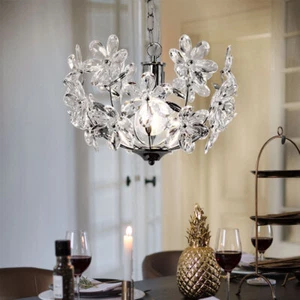 Lampadario Lampada di Cristallo Fiori Trasparente Cromo LED Luce Sala da Pranzo - Foto 1 di 12