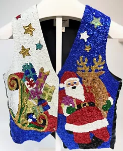 Chaleco Vintage Moda Fantasía Árbol de Navidad Papá Noel Adornado Lentejuelas Para Mujer’s L - Imagen 1 de 6