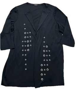 Misook Damen 2X? Strickjacke Jacke schwarz silber Metall Ösen - Bild 1 von 9