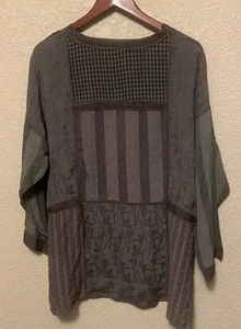 Yashi Damen kleine Bluse Patchwork Seitenschlitze Tunika Lagenlook Artsy Boho - Bild 1 von 12