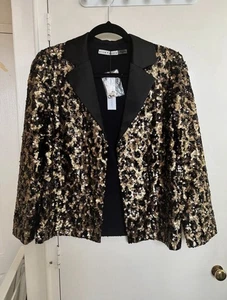 Alice + Olivia XS Stunning Sequin Blazer Jacket Leopard Gold Black Party Evening - Picture 1 of 5