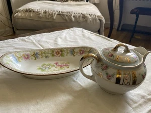 2 Vintage Nippon Pcs. Noritake Flamengo Relish Dish/Rose Pattern Creamer - Picture 1 of 11