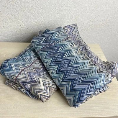 MISSONI 2 King Pillowcases Chevron Striped Blue Turquoise John 24 x 40 In - Image 1 of 4