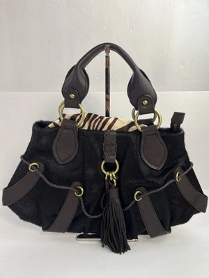 Bolso de Mano Kate Landry Cuero Pelo de Becerro Marrón Negro con Bolso Hobo de Latón Cartera Foto 1 de 4