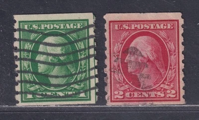 United States Scott 412-413 Used 1912 1¢/2¢ Perf 8½ Vert Coil S/L Wmk SCV $90 - Image 1 of 2