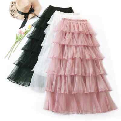 Mini Gonna In Tulle Nero Per Donna - Trasparente, Lunga Al Polpaccio, Vita Elastica