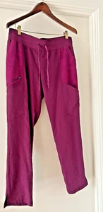 Women Greys Anatomy Barco Spandex Stretch 5 Pocket Drawstring Wine Scrub Pant L - Picture 1 of 7