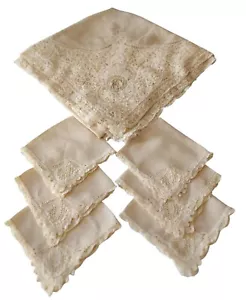 Vintage Irish Battenberg Lace Tablecloth and Six Napkins Set Cotton 56x59 Inches - Picture 1 of 19
