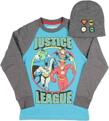 Combo de camisa y gorro de manga larga DC Comics Justice League para niños talla XL azul Foto 1 de 4