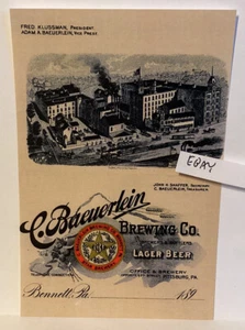 1890’s BAEUERLEIN BREWING CO STAR BREWERY BENNETT PITSBURG PA. CERVEZA NUEVA POSTAL - Imagen 1 de 1