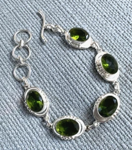 Sterling Silber 0,925 ~ 10 mm x 15 mm Oval Peridot Grün ~ 8" Knebelarmband - Bild 1 von 9