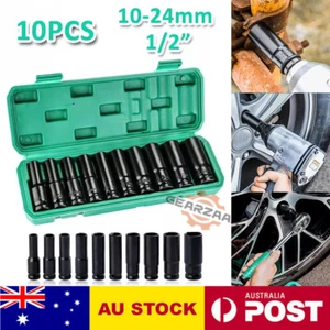 10PCS 1/2" Drive Deep Impact Sockets Long CR-V Steel Metric Garage Tools 10-24mm - Picture 1 of 11