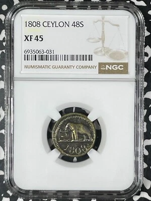 1808 Ceylon 48 Stivers NGC XF45 Lot#G008 Silver! Scarce! Elephant - Image 1 of 3