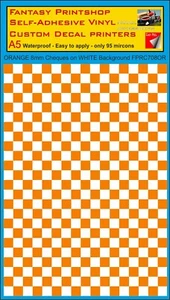 CHEQUERED ORANGE SQUARES 8mm ON WHITE Vinyl Sticker Transfers Decals FPRC708OR - Picture 1 of 9