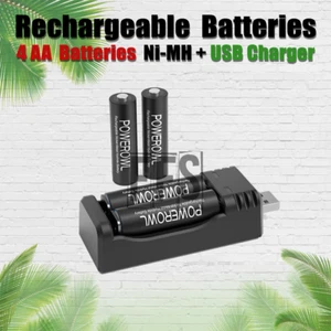 Powerowl Rechargeable Batteries 4 AA + USB Charger For PC Laptop Car NiMH NiCD🔋 - Picture 1 of 4