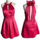 Lipsy Ariana Bright Pink Satin Fit And Flare Bow Back Knee Dress Uk 12 Party
