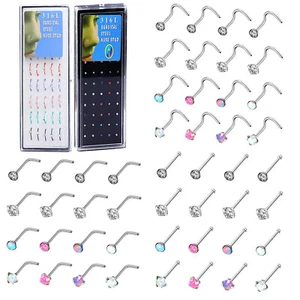 56Pcs Surgical Steel Nose Ring CZ Opal Nose Stud Cartilage Tragus 20G Earrings - Picture 1 of 19