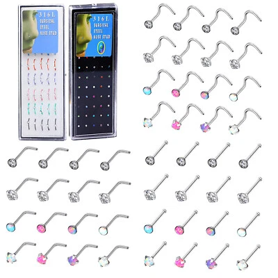 56 Piezas Anillo Nariz Acero Quirúrgico Circonita cúbica Ópalo Nariz Pasador Cartílago Tragus 20G Pendientes Foto 1 de 3