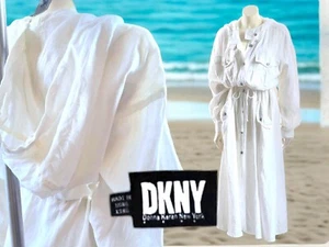 Vintage DKNY White Linen Hooded Duster Or Dress Size 4 Made In Hong Kong - Picture 1 of 24