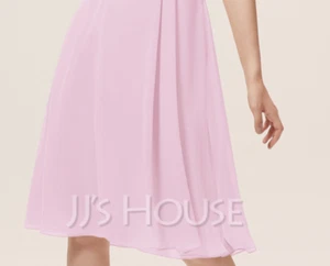 A-Line V-Ausschnitt knielanges Chiffon Cocktailkleid mit Rüsche Süßigkeiten rosa Farbe - Bild 1 von 7