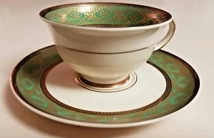 ROSENTHAL Germany Bavaria DEMITASSE Espresso Cup and Saucer Green Gold China - Picture 1 of 7