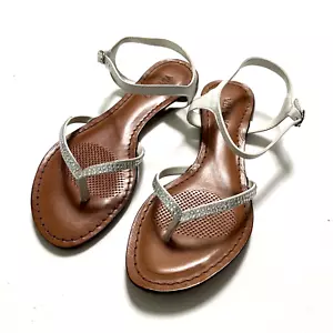 Neu ohne Karton Via Uno Sandale Schuhe Größe 7 Strass weiß Leder flache Sandalen - Bild 1 von 6