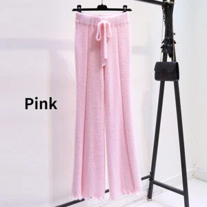 Lady Faux Mohair Knitted Pants Stretchy Knit Trousers Boot Cut High Waist Casual - Picture 1 of 18