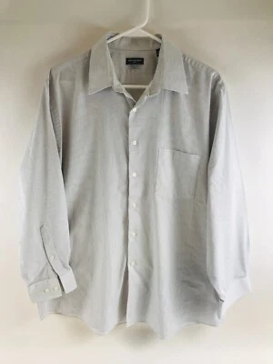 Van Heusen Shirt Men's Size 17 32/33 XL White Gray Pen Stripe Button Up Long Slv - Image 1 of 4