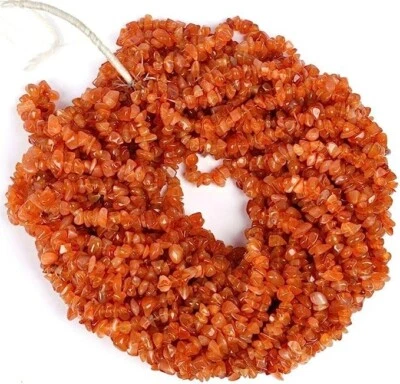 4-5 mm Natural Carnelian Gemstone Rough Uncut Chip Smooth Nugget 1 Strand 34" - Image 1 of 2