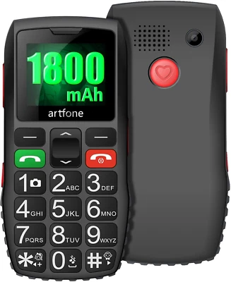 Artfone C1 Black,Big Button Mobile Phone for Elderly, Unlocked Senior Mobile Big