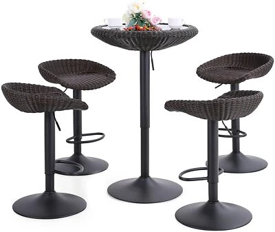 Juego de 3 sillas de mimbre y mesa ajustable para muebles de exterior de ratán y bistró para patio Foto 1 de 4