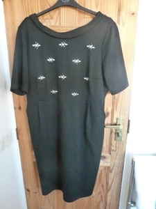 ANTHOLOGY BLACK BEAD APPLIQUE TRIM PATTERN MIDI DRESS 22 PLUS SIZE pockets - Picture 1 of 2